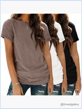 3 Pack Short Sleeve Tees Crewneck Basic Tops Lightweight Workout Shirts